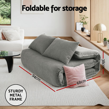 Artiss Floor Lounge Sofa Bed Foldable 2 Seater Grey