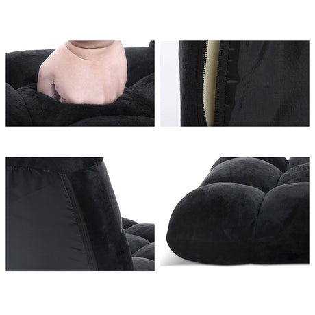 Artiss 2X Lounge Sofa Bed Flannel Fabric Black