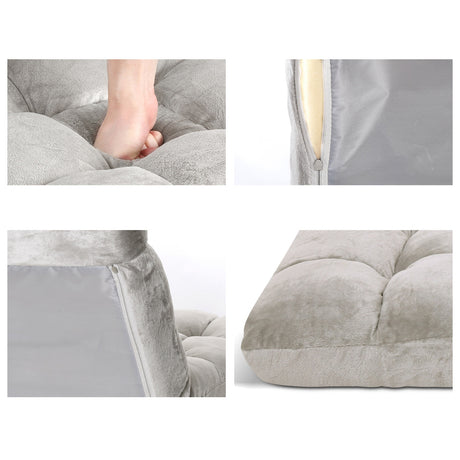 Artiss 2X Lounge Sofa Bed Flannel Fabric Grey