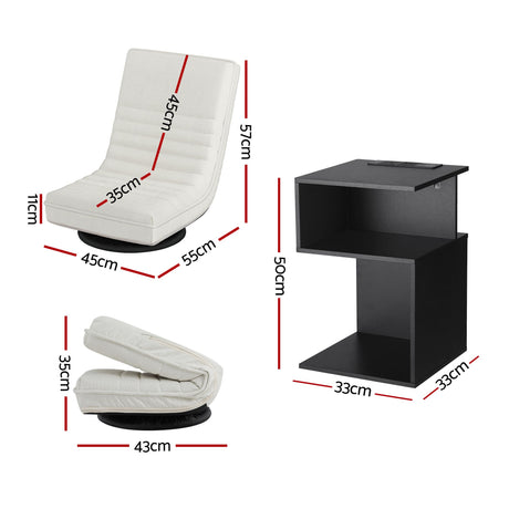 Artiss Swivel Floor Chair and Bedside Table with Charging Station Set