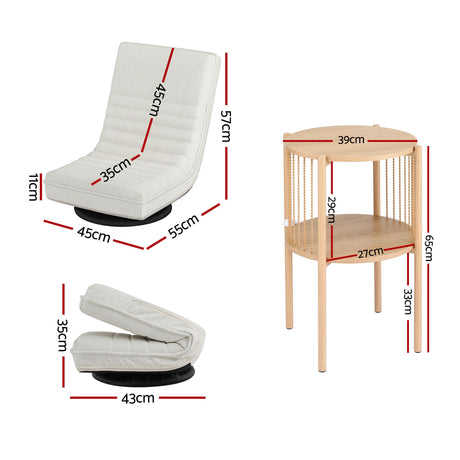 Artiss Floor Lounge Folding Swivel Sofa Chair and 2 Tier Round End Side Table Set
