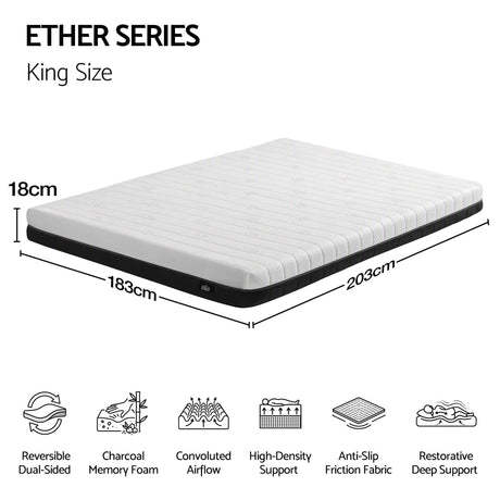 Giselle 18cm King Memory Foam Mattress Dual Feel Reversible Charcoal Foam