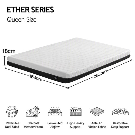 Giselle 18cm Queen Memory Foam Mattress Dual Feel Reversible Charcoal Foam