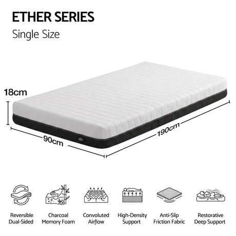 Giselle 18cm Single Memory Foam Mattress Dual Feel Reversible Charcoal Foam