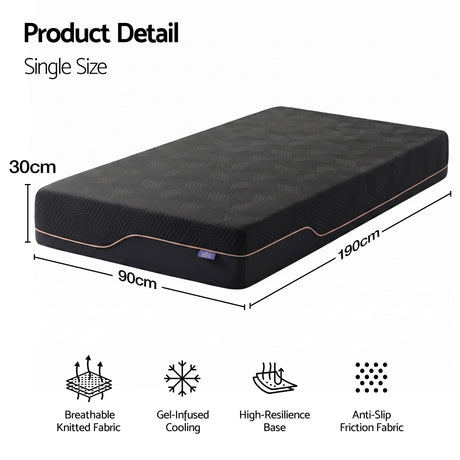 Giselle Single Cooling Memory Foam Mattress Medium Firm with Gel Comfort 30cm