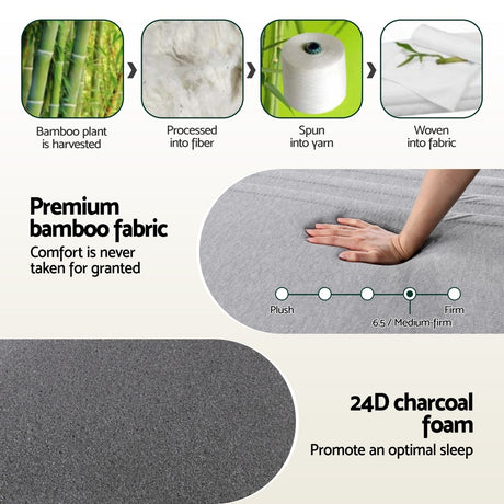 Giselle Bedding Cool Gel Memory Foam Mattress Charcoal 7-Zone Washable Bamboo Cover 15cm Queen