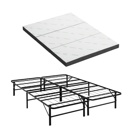 Giselle Folding Bed with Mattress Double Portable Foldable Guest Bed Bamboo Cover