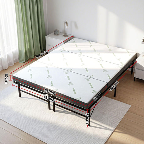 Giselle Folding Bed with Mattress Double Portable Foldable Guest Bed Bamboo Cover