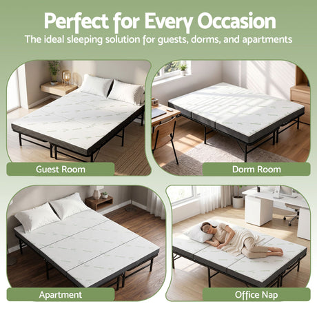 Giselle Folding Bed with Mattress Double Portable Foldable Guest Bed Bamboo Cover
