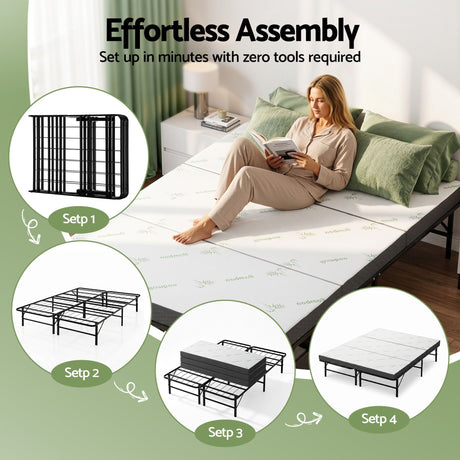 Giselle Folding Bed with Mattress Double Portable Foldable Guest Bed Bamboo Cover