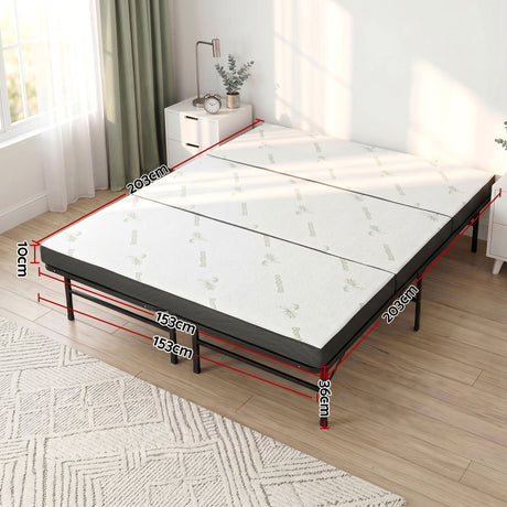 Giselle Folding Bed with Mattress Queen Portable Foldable Guest Bed Bamboo Cover