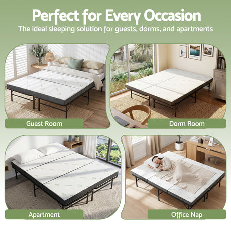 Giselle Folding Bed with Mattress Queen Portable Foldable Guest Bed Bamboo Cover