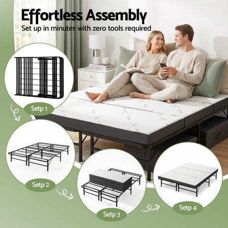 Giselle Folding Bed with Mattress Queen Portable Foldable Guest Bed Bamboo Cover
