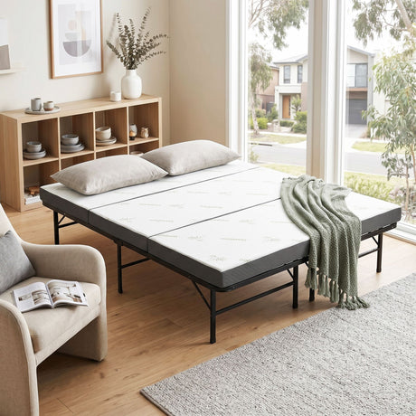 Giselle Folding Bed with Mattress Queen Portable Foldable Guest Bed Bamboo Cover