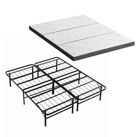 Giselle Folding Bed with Mattress Queen Portable Foldable Guest Bed Bamboo Cover