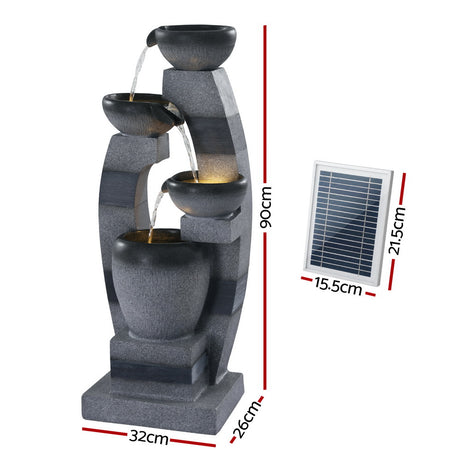 Gardeon Solar Fountain Water Feature Outdoor Fountain Indoor 4-Tier Bowl Cascading Grey
