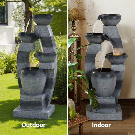 Gardeon Solar Fountain Water Feature Outdoor Fountain Indoor 4-Tier Bowl Cascading Grey