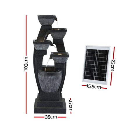 Gardeon Solar Fountain Water Feature Outdoor Fountain Indoor 5-Tier Bowl Cascading Grey
