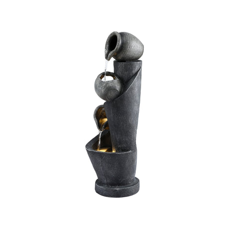 Gardeon Solar Fountain Water Feature Cascading Fountain 3-Tier Pot LED Lights 80CM Grey