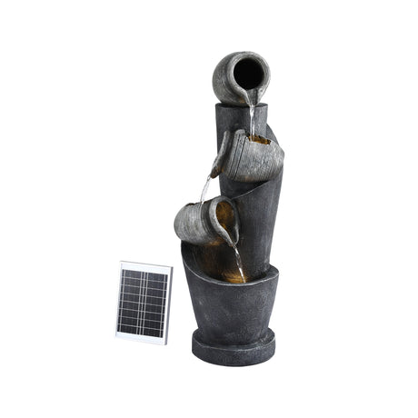 Gardeon Solar Fountain Water Feature Cascading Fountain 3-Tier Pot LED Lights 80CM Grey