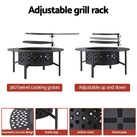Grillz Fire Pit BBQ Charcoal Smoker Portable Mesh Pits Outdoor Camping Fireplace