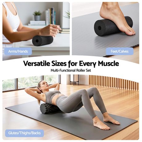 Everfit Foam Roller Set 4 in 1 Grid High Density Massager for Deep Tissue Trigger Point Myofascial Release Back Pain Muscle Recovery Gym Home Fitness Equipment with Storage Bag Supports 150kg