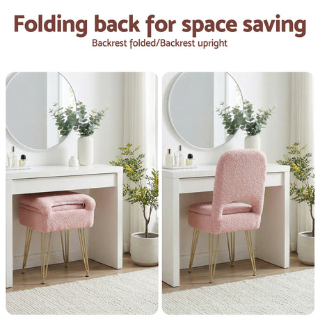 Artiss Storage Ottoman Vanity Stool Foot Stool Folding Back Pink