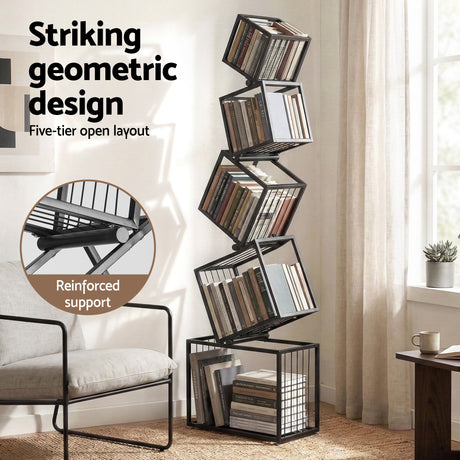 Artiss 5-Tier Bookshelf Metal Geometric Display Shelf Storage Organizer Black