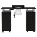 Artiss Manicure Table Nail Desk with Built-in Dust Collector Beauty Salon Station Drawers Shelves Wrist Cushion Wheels Black