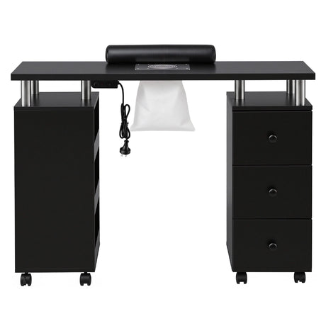 Artiss Manicure Table Nail Desk with Built-in Dust Collector Beauty Salon Station Drawers Shelves Wrist Cushion Wheels Black