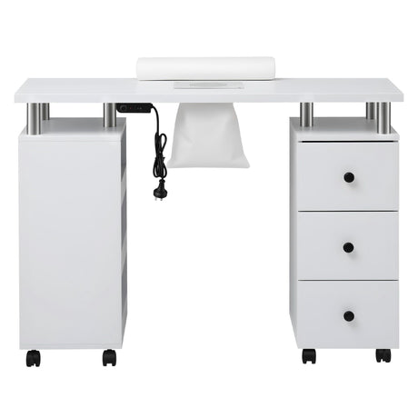 Artiss Manicure Table Nail Desk with Built-in Dust Collector Beauty Salon Station Drawers Shelves Wrist Cushion Wheels White