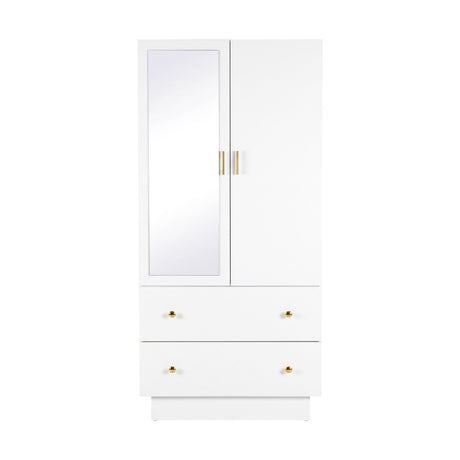 Artiss LED Wardrobe Cabinet Clothes Storage with Mirror 2 Drawers Hanging Rail