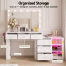 Artiss Dressing Table Mirror Charging Station Glass Top Makeup Vanity Desk RGB Cabinet Storage Drawers Hairdryer Holder White