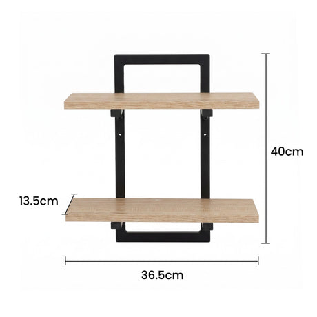 Artiss Set of 2 Floating Wall Shelf 2-Tier Wall-Mounted Display Ledge Wood & Metal