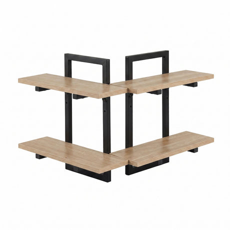 Artiss Set of 2 Floating Wall Shelf 2-Tier Wall-Mounted Display Ledge Wood & Metal