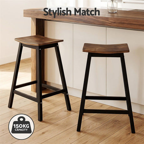 Artiss Bar Stools Set of 2 Kitchen Counter Stools Wooden Industrial Rustic Brown
