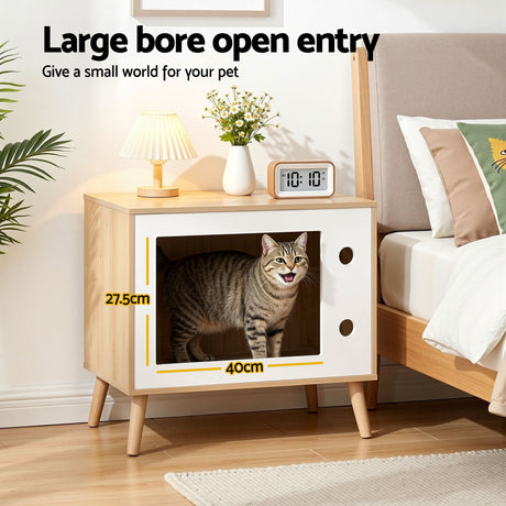 Artiss Cat Nest Bedside Table Solid Wood 60cm