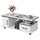 Artiss Coffee Table Marble Finish Center Table with Storage Drawer Cabinet Wood White