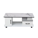 Artiss Coffee Table Marble Finish Center Table with Storage Drawer Cabinet Wood White