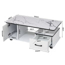 Artiss Coffee Table Marble Finish Center Table with Storage Drawer Cabinet Wood White