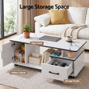 Artiss Coffee Table Marble Finish Center Table with Storage Drawer Cabinet Wood White