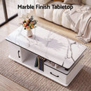 Artiss Coffee Table Marble Finish Center Table with Storage Drawer Cabinet Wood White