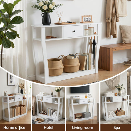 Artiss Console Table Entryway Hallway Sofa Side Table Drawer Shelf 100CM White