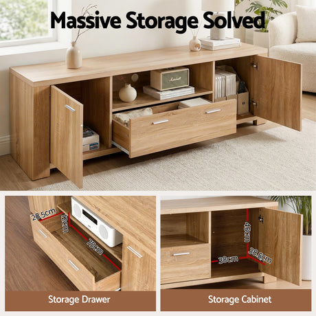 Artiss 180cm TV Unit Entertainment Unit Storage Drawer Cabinet Pine