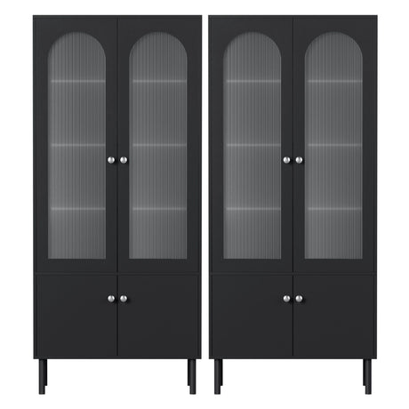 Artiss 2x Buffet Sideboard Cabinet Pantry 5-Tier Storage Cupboard Fluted Black