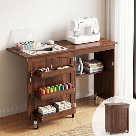 Artiss Folding Sewing Table Sewing Machine Desk Multi-functional Rolling Work Table Craft Station