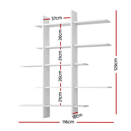 Artiss 15-Section Wall Mounted Display Shelf, Floating Bookshelf for Books and Decor, Extra Thick E1 PB Board for Home Study and Living Room, 116 x 18 x 129 cm