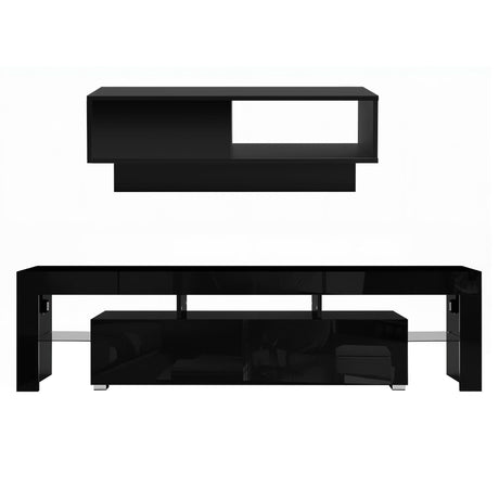 Artiss LED TV Unit & Coffee Table Set Storage Cabinet Black