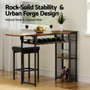 Artiss Industrial Bar Table with Wine Rack Built-in Cup Holder Extendable 140cm