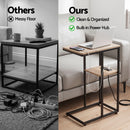 Artiss C-Shaped End Table Charging Station 2-Tier Side Coffee Table Bedside Wood